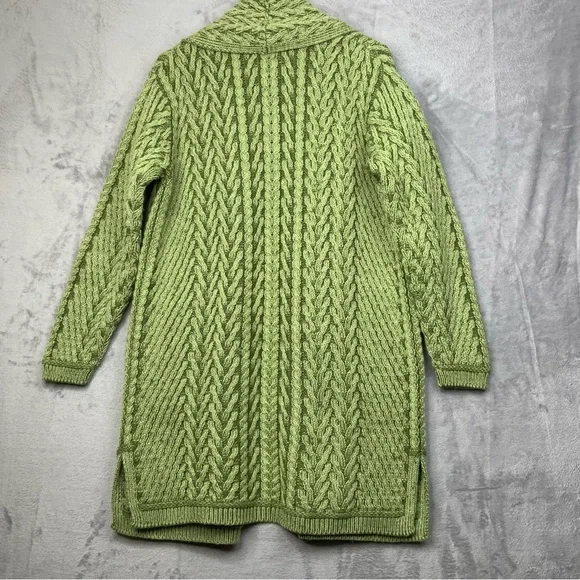 AranCrafts Women’s Size Large 100% Merino Wool Open Cardigan Sweater. Green. - Picture 2 of 6